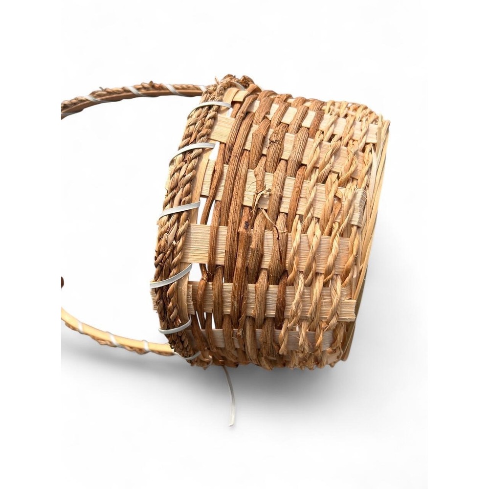 Wicker Basket Cottagecore Natural Reed Handle Boho Farmhouse Rustic Retro Decor - Picture 5 of 5